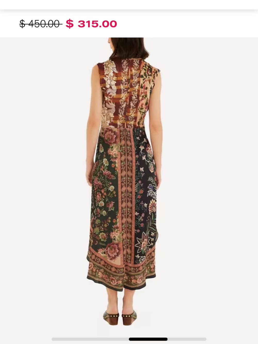 FARM Rio Sleeveless Floral Patchwork Midi Dress in Black and Burgundy
